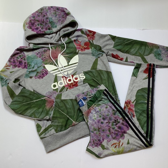 Adidas Original Floral Training Set Hoodie Leggings M Medium - Picture 1 of 16